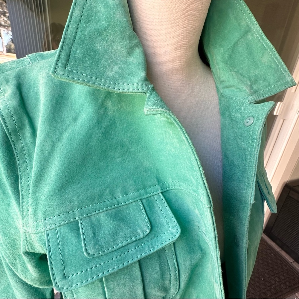 Dennis Basso Washable Suede Button Front Jacket - Seaglass Medium